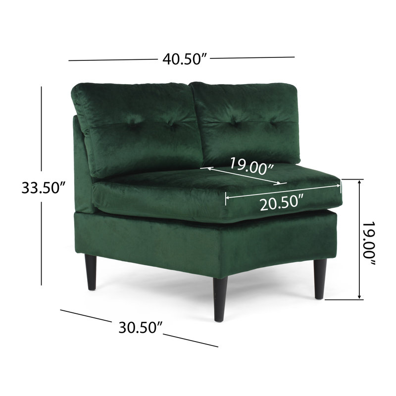 Canapé modulaire symétrique de 61 po de largeur, Velours émeraude
