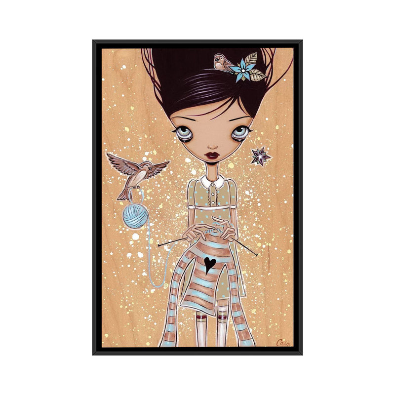 « tricoting », impression sur toile, H 26 po x l 18 po x P 1,5 po, Toile avec cadre noir, Pas de tapis