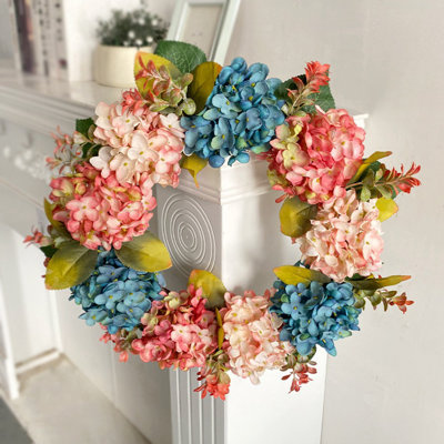 Hydrangea Wreath For Front Door, Artificial Spring Hydrangeas Wreaths