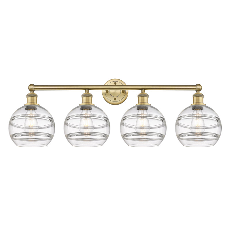 Éclairage pour meuble-lavabo à 4 lumières à intensité variable Chartoff, Transparent, Laiton brossé