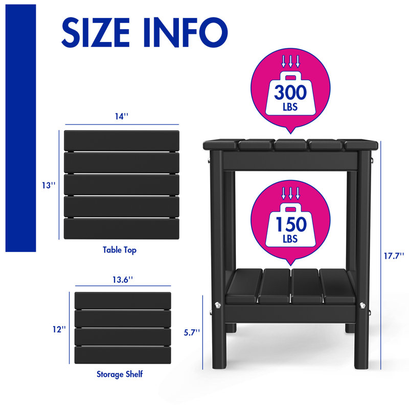 HDPE Outdoor Adirondack Side Table, Black