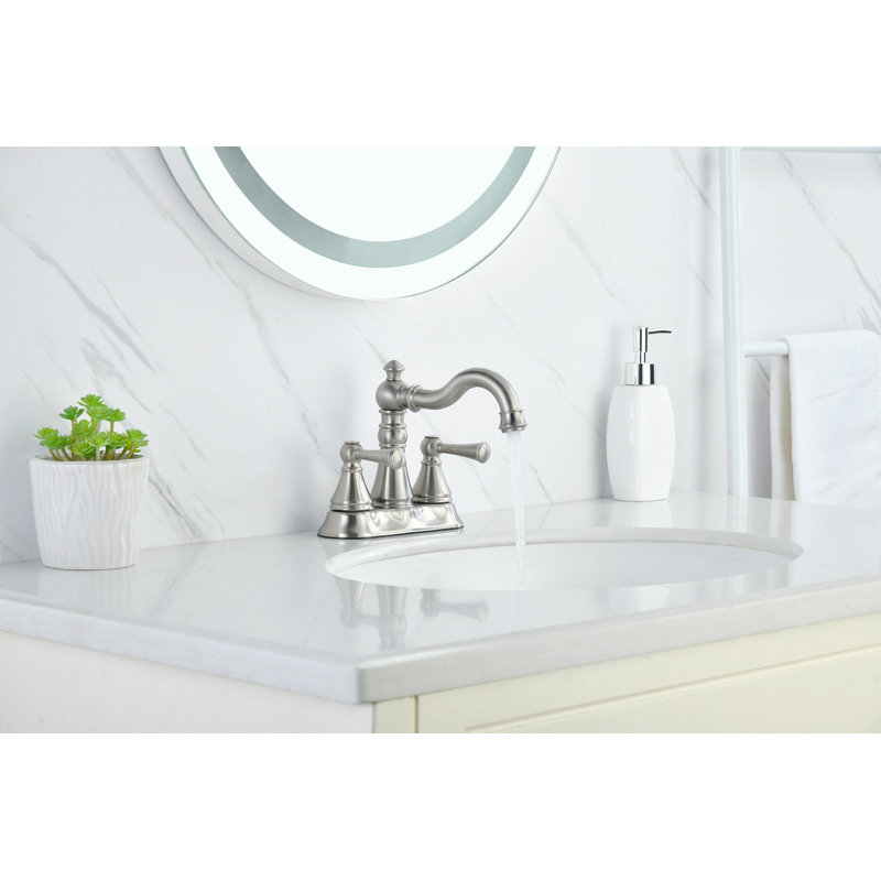 Robinet pour salle de bain à 2 poignées avec ensemble de bonde centrales, Nickel brossé