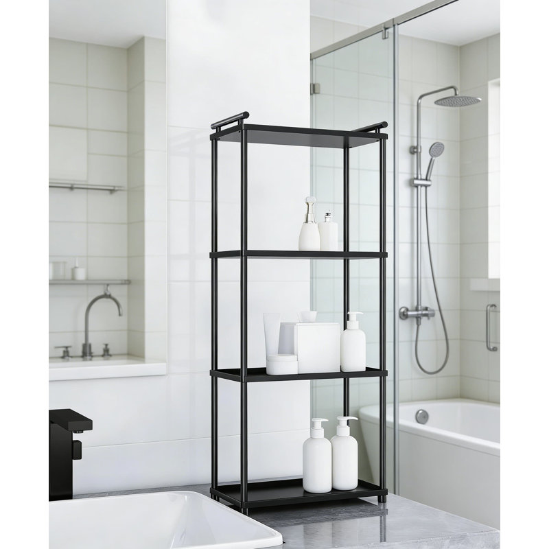 Organisateur de comptoir à 4 niveaux avec poignée, tablette de meuble-lavabo multifonctionnel pour le maquillage, les soins de la peau, les parfums et les épices de cuisine, plateau de rangement en métal noir mat durable