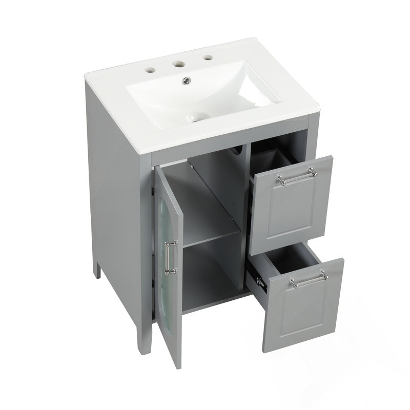 Meuble-lavabo 24 po avec lavabo en céramique, Gris mat