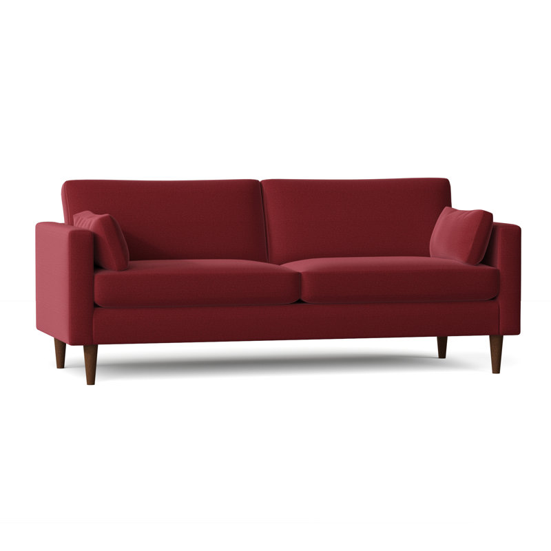 Viveros Upholstered 81'' Sofa, Cranberry Red Performance, Honey Birch