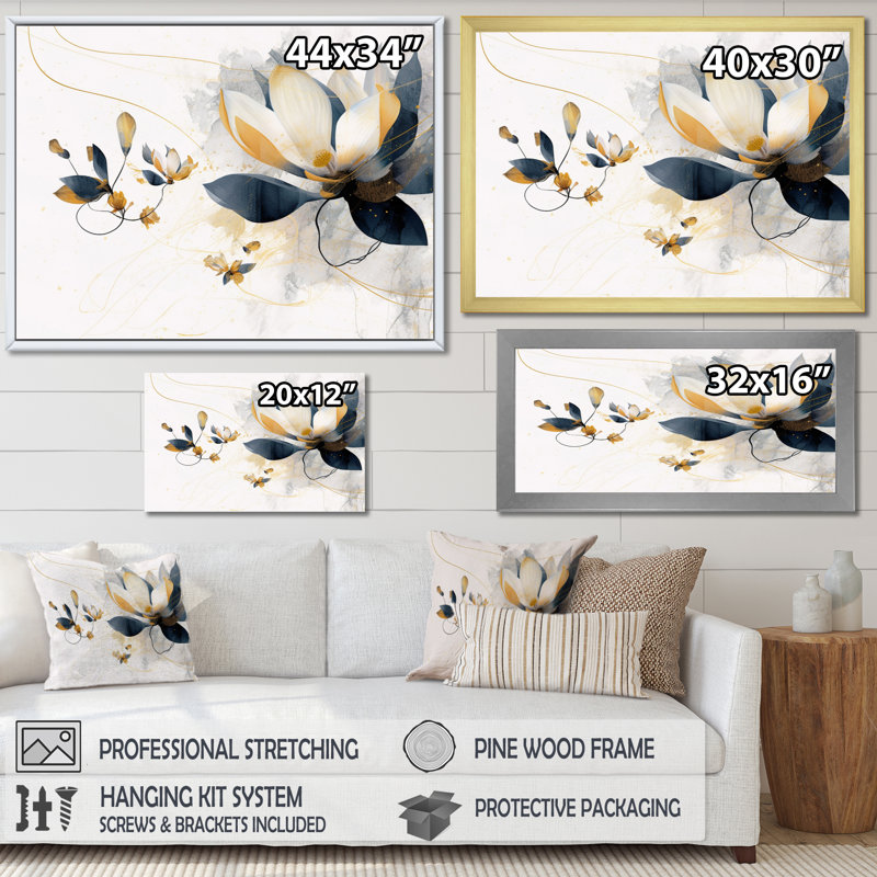«Yellow Yellow Magnolias Nature Elegance I», reproduction sur toile, H 24 po x l 32 po x P 1 po, Cadre naturel flottant