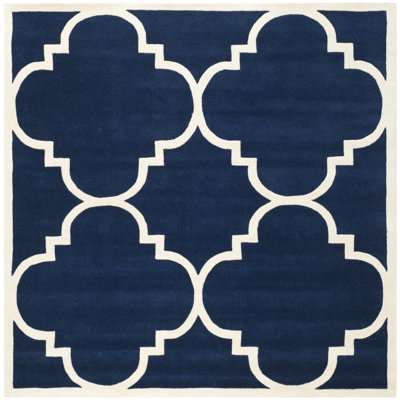 Tapis bleu foncé / ivoire en laine touffeté à la main Carolene