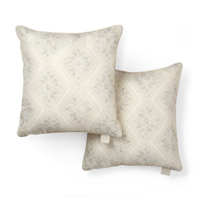MARTHA STEWART Becca Stripe Boho Geo Indoor Outdoor Decorative Pillow 2-Pack Set, UV Fade Resistant, Water Repellent, Printed Floral Design, Natural, 18"x18"