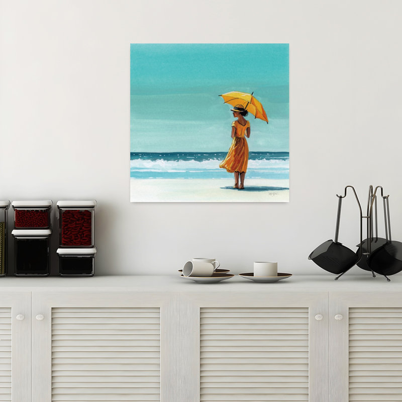 Parasol côtier à la plage avec art côtier, H 18 po x l 18 po
