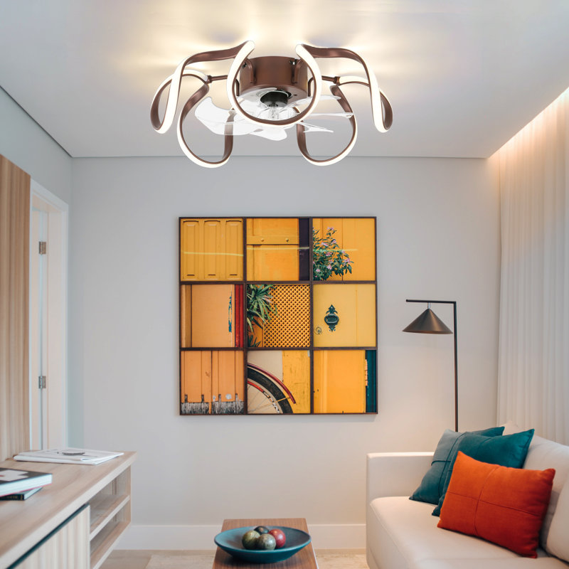 Gelasias Dimmable Ceiling Fan with LED Lights and Remote, Coffee