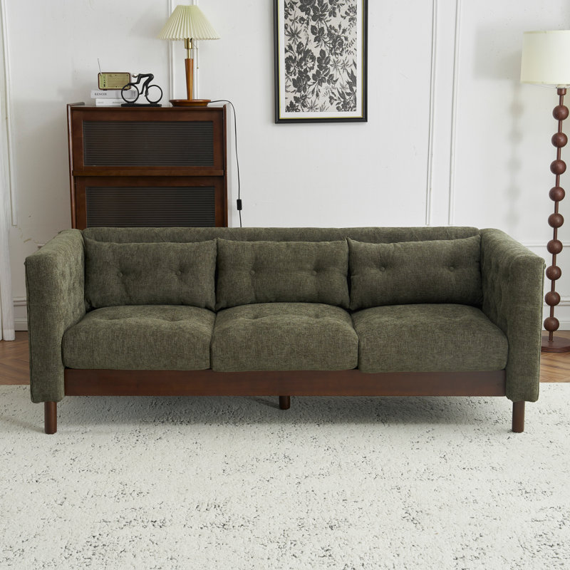 Canapé à accoudoirs carrés en polyester touffeté l 78 po Finchley, Vert foncé