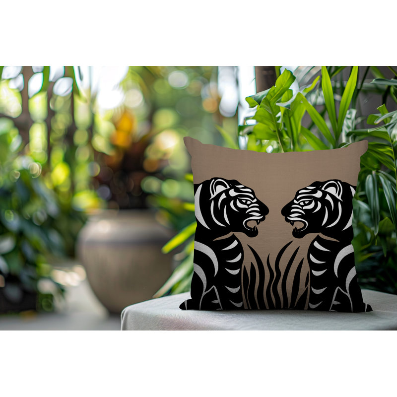 Oreiller carré réversible intérieur / extérieur Pulo Tiger, Beige, H 20 po x l 20 po