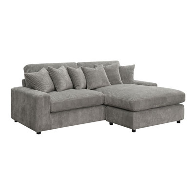 Canapé modulaire réversible en velours côtelé gris Tavia avec 6 coussins