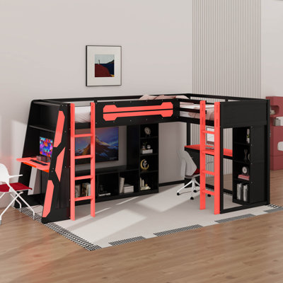 Twin Size Gaming Bed Frame With RGB LED Lights, USB Ports