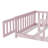 Full Size Floor Bed With Fence And Door,Rubber Wood Floor Bed With Safety Guardrails,Espresso-1066806933