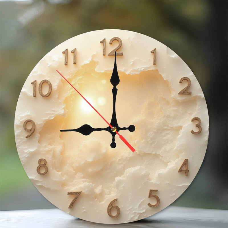 Cloud Clock With Wooden Numbers And Sun