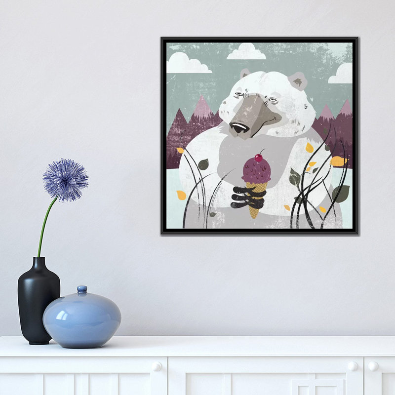 « polar bear », reproduction sur toile, H 26 po x l 26 po x P 1,5 po, Toile avec cadre noir, Pas de tapis