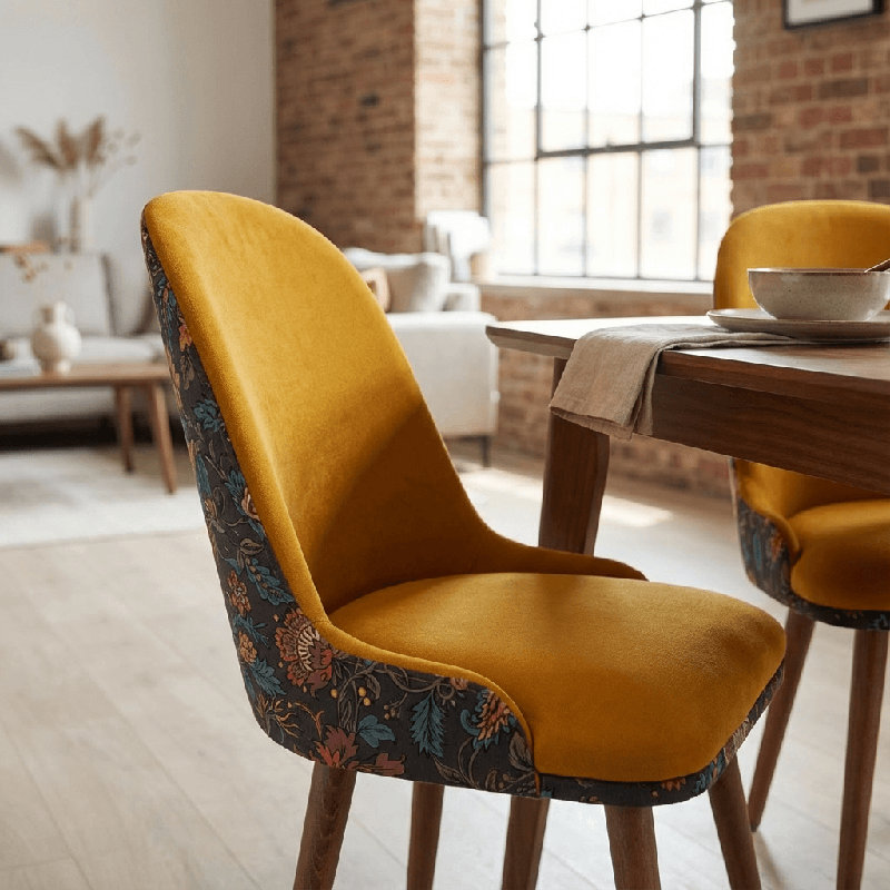 Mid-Century Upholstered Dining Chair with Paisley Floral Printed Accent