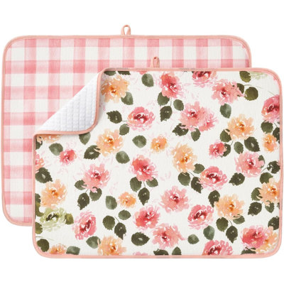 Tapis de séchage à vaisselle imprimé pour comptoir de cuisine, paquet de 2 tapis de séchage réversibles absorbants