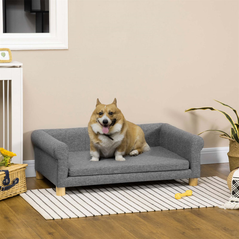 Large Dark Gray Elevated Dog Couch Bed with Removable Cushion