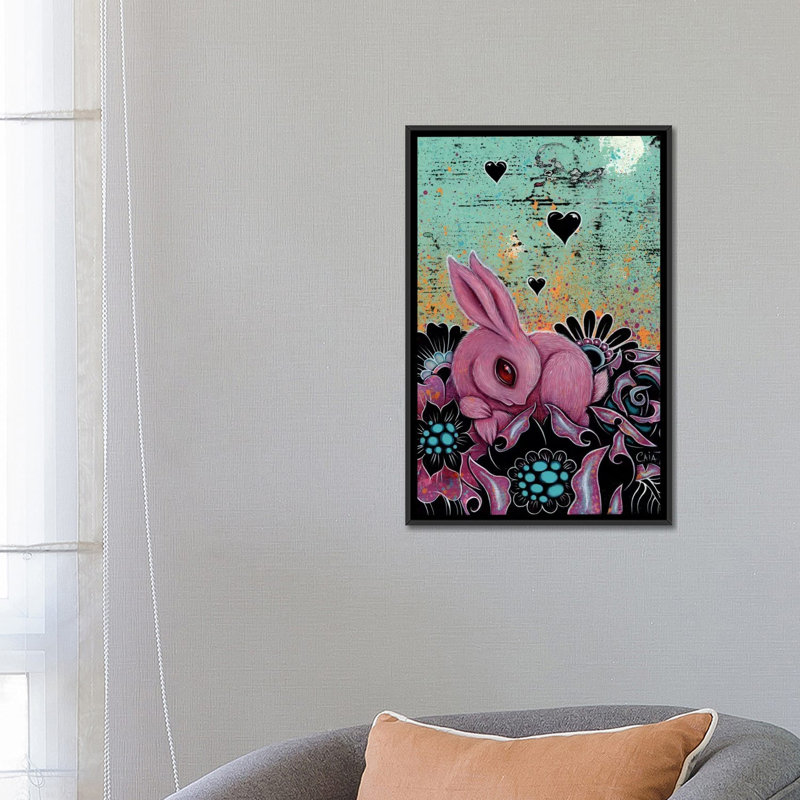 Lapin rose, reproduction d’art sur toile tendue, H 40 po x l 26 po x P 1,5 po, Toile tendue, Pas de tapis
