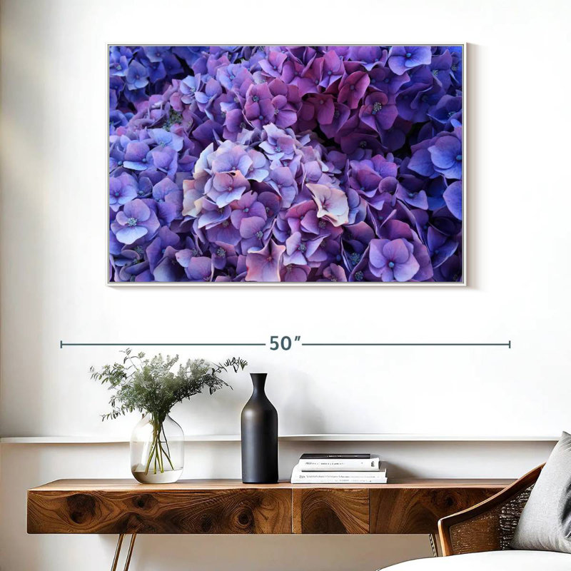 Grappes d'hortensias mauves, Cadre flottant blanc, 40 po x 27 po
