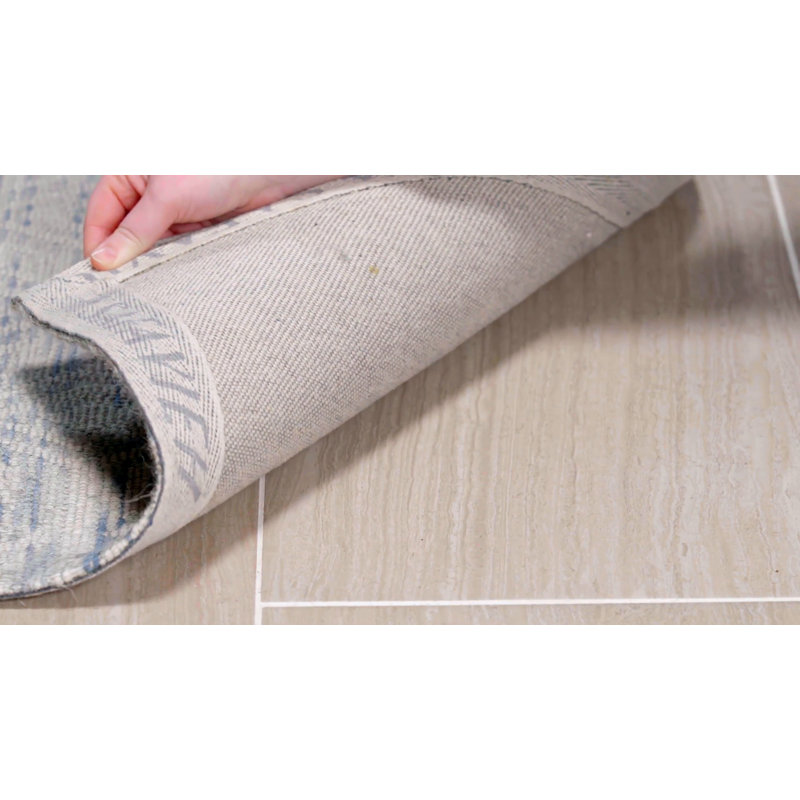 Ivory and Light Blue Hand-Tufted Wool Area Rug, 5' x 8'
