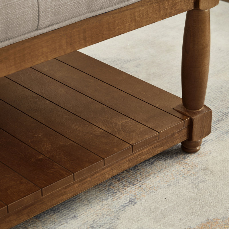 Grande table basse carrée en tissu, Lin lin, Brun