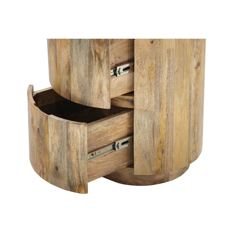 Elegant Brown 18" Round 24" High Nightstand with Two Built-In Drawers, Natural