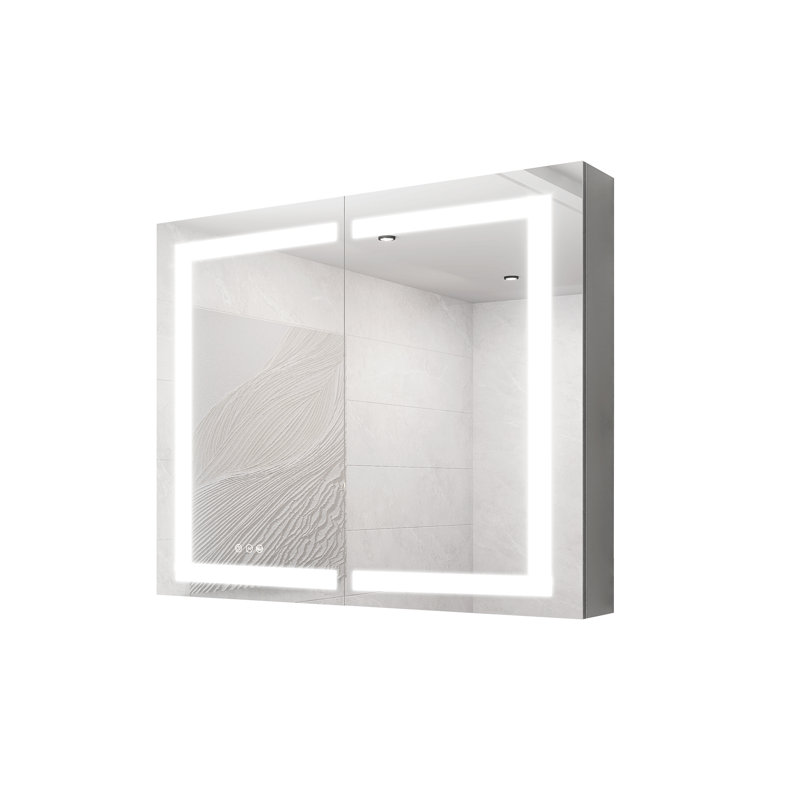 Armoire à pharmacie 36 po x 30 po avec miroir de coiffeuse à DEL, antibuée, encastré ou à fixation en surface, étanche, à intensité variable, aluminium 3000K ~ 6000K
