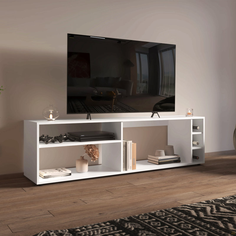 Meuble télé, 6 tablettes, capacité de 60 po, Blanc