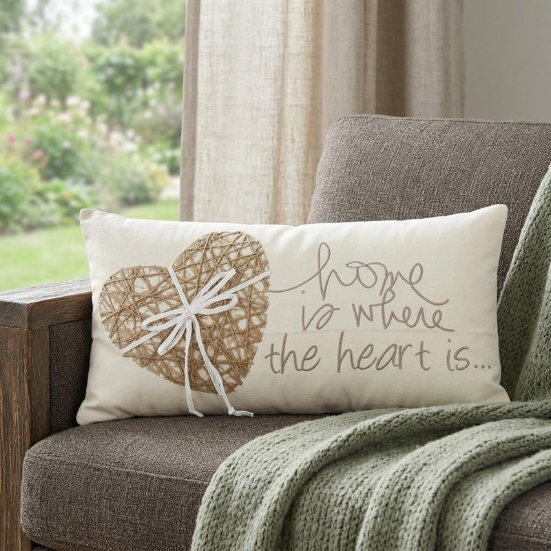  Coussin 11 "X 21" Home is Where the Heart Is, Ivoire