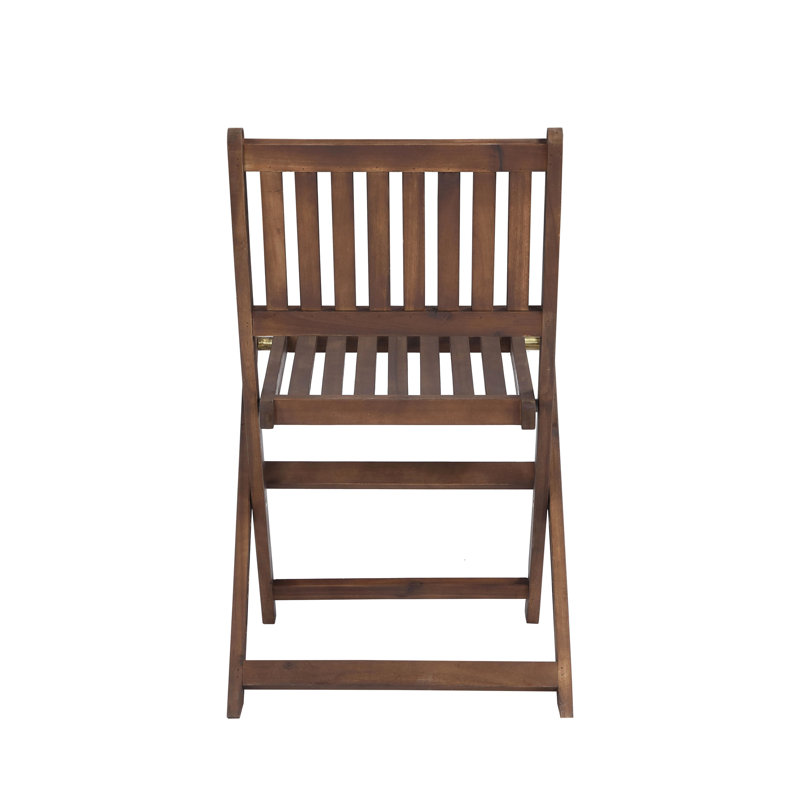 Wood 3 Bistro Patio - Folding Chairs & Coffee Table For Gardens, Backyards, Balconies, Porches, Elegant Brown Natural Stain Finish