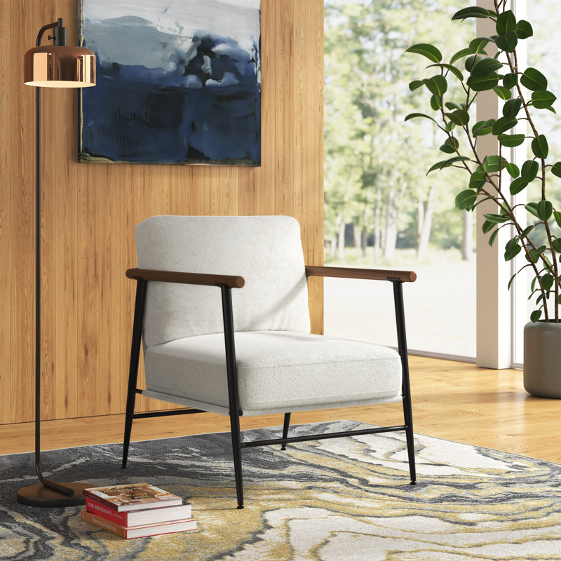 Asbel Upholstered Armchair, White Chenille