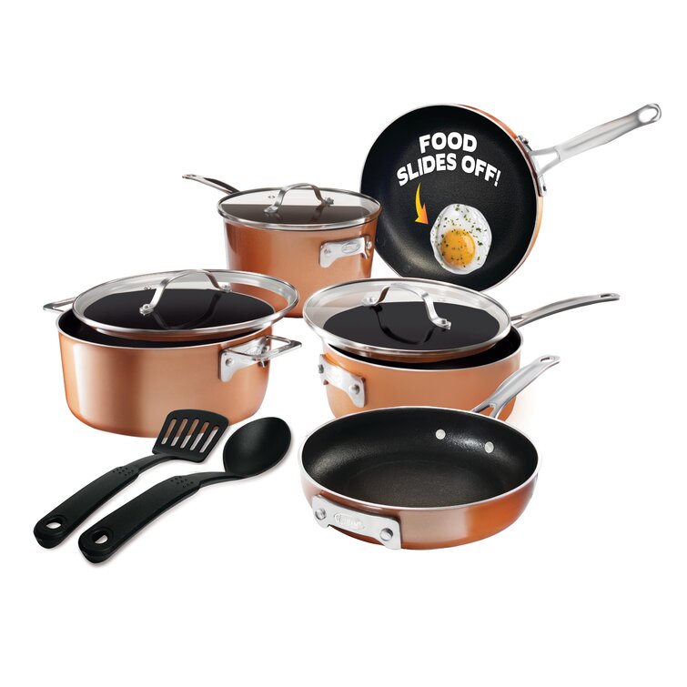 Gotham Steel Hammered Copper 10 Pc Pots and Pans Set Non Stick Cookware  Set, Non Toxic Ceramic Cookware Set, Kitchen Cookware Sets with Induction