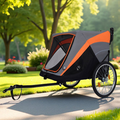 2-In-1 Bike Trailer & Push Cart For Pets - Detachable Bike Hitch & Push Handle Included - Quick Release Wheel, Internal Leash, Dual Cup Pockets And Underneath Storage Bag, Holds Pets Up To 100 Lbs