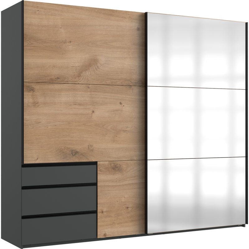 Guardino 2 Door Wardrobe, 216cm H x 250cm W x 65cm D, Plank Oak/Graphite