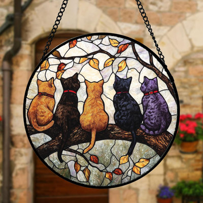 Attrape-soleil 5 chats sur une branche pour portes et fenêtres Décoration de Noël