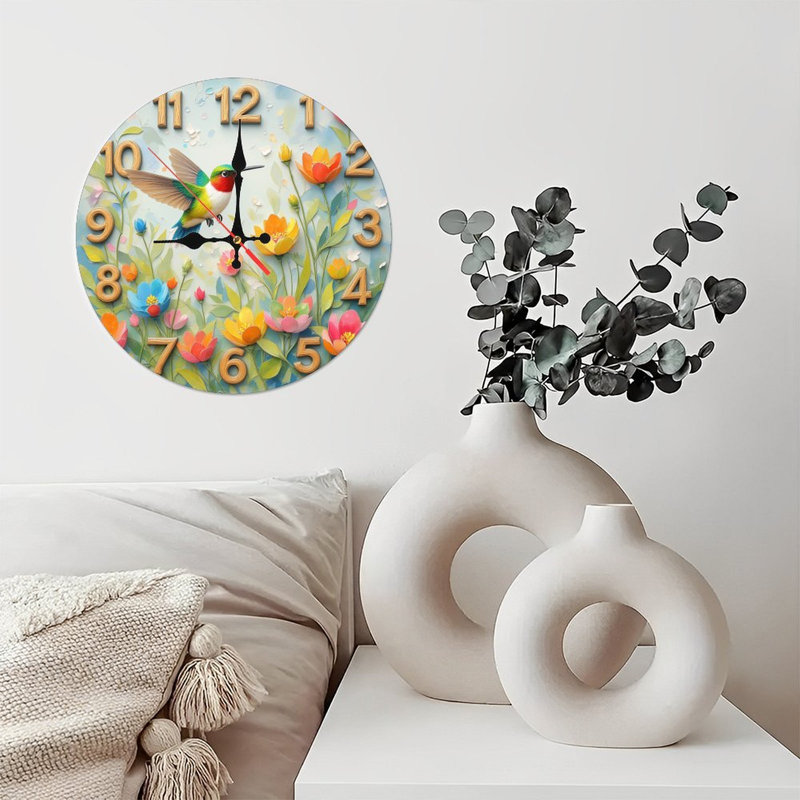 Horloge murale 10 po en MDF rond avec mouvement à quartz silencieux et crochet sans perceuse (piles AA non incluses)
