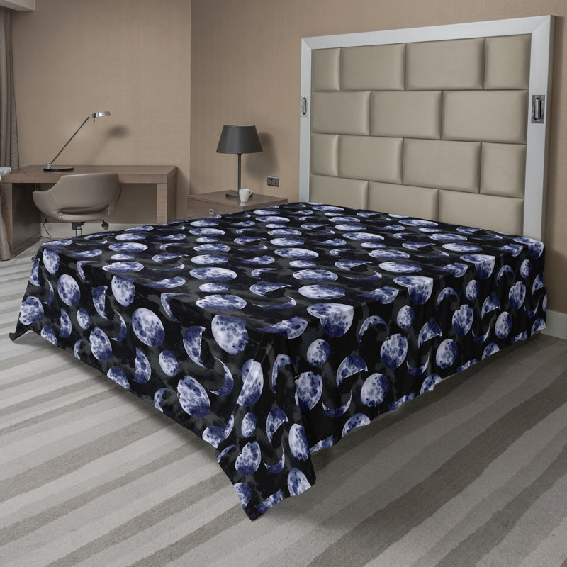 Ambesonne Moon Flat Sheet Night Concept Lunar Motifs Art Soft Blue Black and Grey, King Flat Sheet