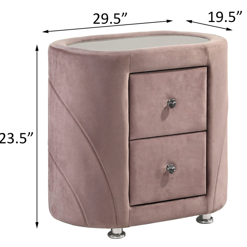 Table de chevet en velours rose tendance avec deux fonctions de tiroir et une chambre à coucher au design élégant dans un tiroir sophistiqué