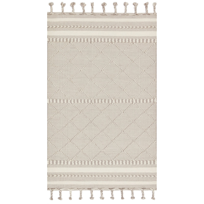 Tapis argent en laine noué à la main Isidore, Rectangle de 7 pi 6 po x 9 pi 6 po