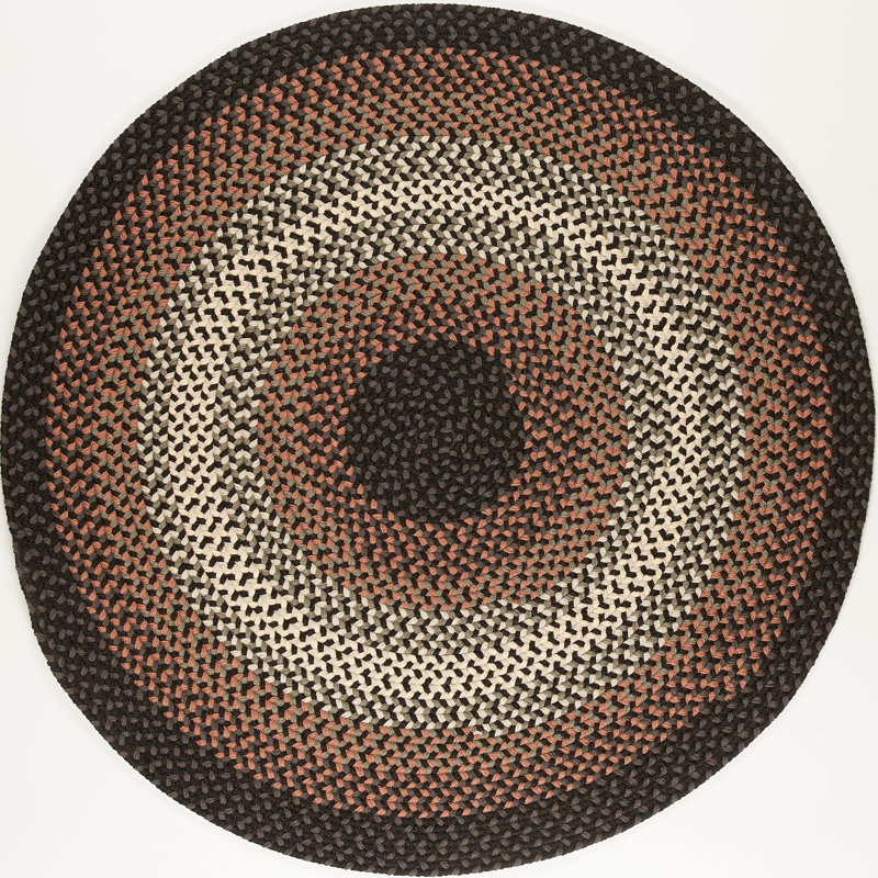 Tapis intérieur / extérieur noir tressé à la main Busick, Rond 10 pi