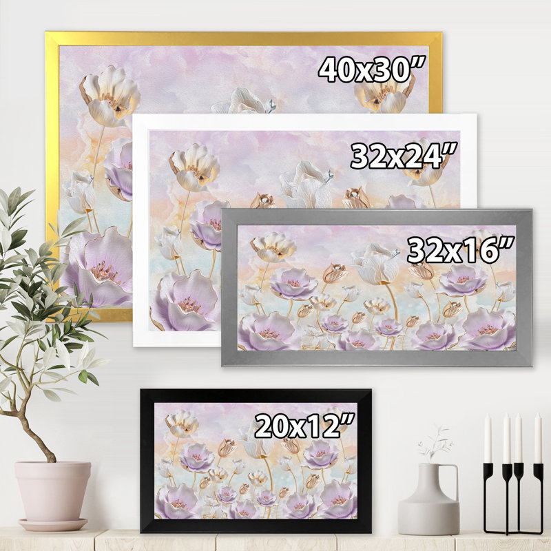 «Blossoming Flowers in Pastel Tones», impression sur toile, Toile avec cadre noir, H 24 po x l 32 po x 1,5 po
