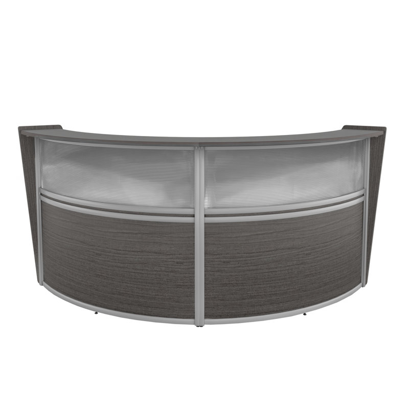 Nahjai Marque Plexi Reception Curved Desk Workstation, Driftwood Gray, 45.5" H x 124.5" W x 49" D