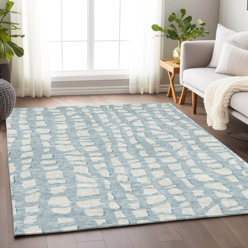 Premium Machine Washable Prisco Sky Rug, Rectangle 3' x 5'