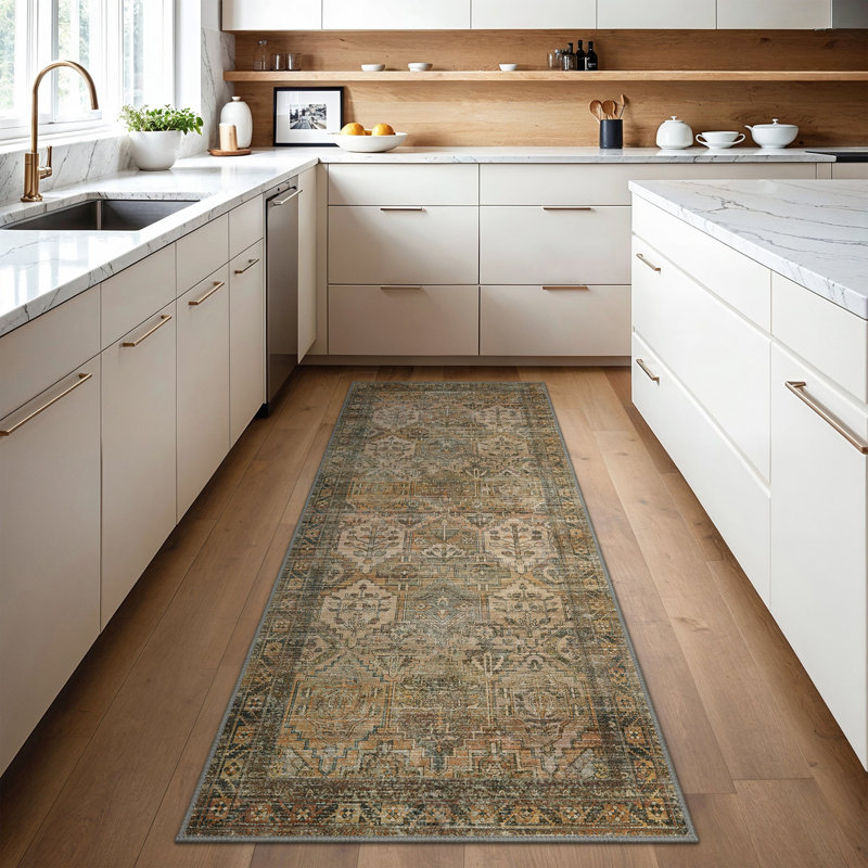 Machine Printed Area Rug, Runner 80 x 200 cm, Brown/Grey