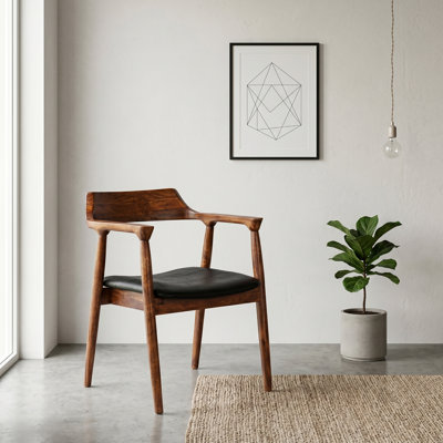 Genuine Leather Upholstered Side Chair in Brown