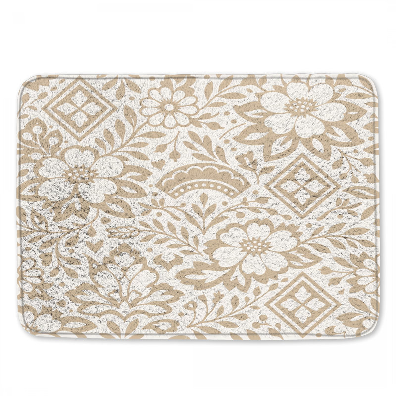 Tapis de bain beige à motif floral, 34in W x 21in L
