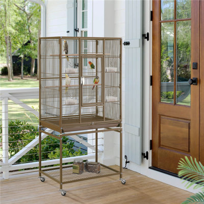 Setzer Iron and Steel Flat Top Floor Bird Cage with Wheels with Stand with Perch with Tray